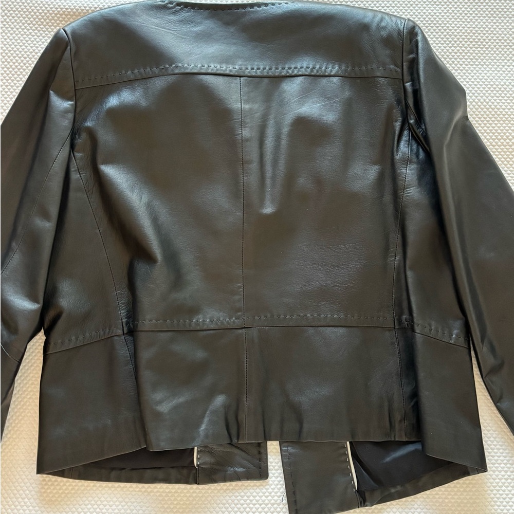 Talbots Black Leather Round-Neck Button Jacket - image 7